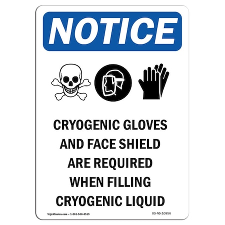 OSHA Notice Sign, Cryogenic Gloves And With Symbol, 10in X 7in Aluminum